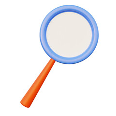 Magnifying glasses find and optical search icon. Blue color. Cartoon style. 3D render. 