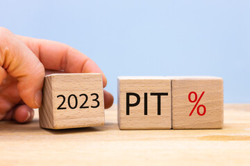 Pit tax settlement in 2023 in Poland, annual income declaration, business concept - obrazy, fototapety, plakaty