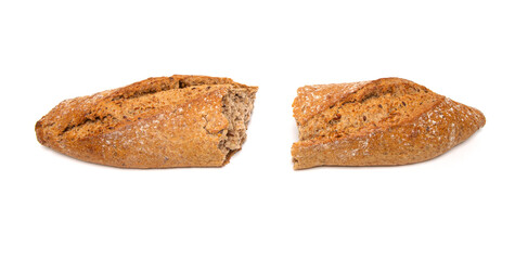 Whole grain bread on white background