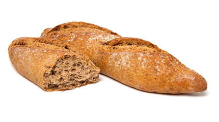 Whole grain bread on white background