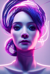 Obraz premium Portrait of beautiful cute girl in neon glow