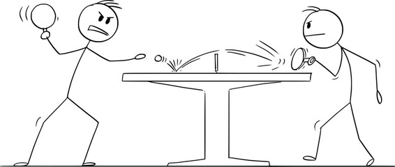 Players Playing Table Tennis or Ping pong, Vector Cartoon Stick Figure Illustration