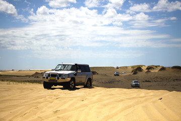 Safari in the sand, driving through sand dunes at Stockton Beach, NSW, Australia
