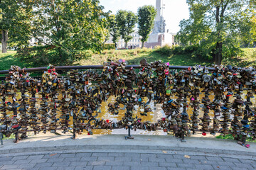 Love lock bridge in Riga, Latvia
