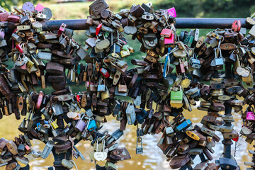 Love lock bridge in Riga, Latvia