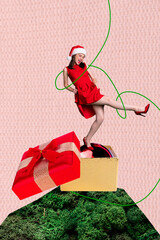 Creative photo 3d collage artwork postcard poster greeting card of overjoyed girl enjoy relax...
