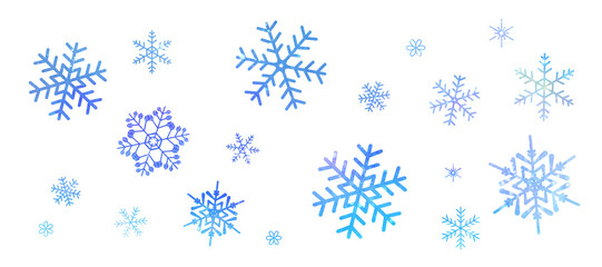 Fototapeta na wymiar 青系のグラデーションの雪の結晶の壁紙　パターン　背景イラスト