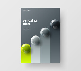 Multicolored 3D spheres annual report layout. Fresh company identity A4 vector design template.