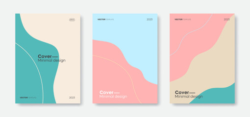 Set of trendy cover template designs. Minimal wave shapes background for posters, cards, banners, flyers, brochures, and layout others. Vector, 2023