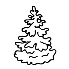 Hand-drawn spruce in doodle style, Christmas tree on white background