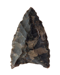Flint arrowhead on white background