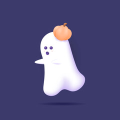 white ghost wearing a pumpkin hat. a ghost trying to scare. cute, fanny, and adorable ghost characters. Halloween element design, posters, banners, events and festivals. 3d vector illustration