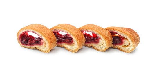 Slices of cherry strudel isolated on white background	 