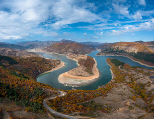 drone view of the Kardzhali reservoir and Arda River Bends in Bulgaria