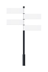 Obraz premium Bollard with empty signs, billboards pointing direction forward, 3d black pillar