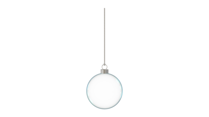 glossy transparent glass christmas ball hanging teal glow upright 3D rendering isolated silver fastening