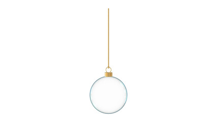 glossy transparent glass christmas ball christmastree hanging teal glow upright 3D rendering...