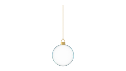 glossy transparent glass christmas ball christmastree hanging teal glow upright 3D rendering isolated golden fastening