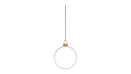 glossy transparent glass christmas ball hanging pink glow upright 3D rendering isolated golden...