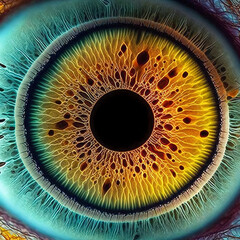 Close up of eye iris on black background. macro photography. Ophtalmology and medicine concept