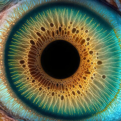 Close up of eye iris on black background. macro photography. Ophtalmology and medicine concept
