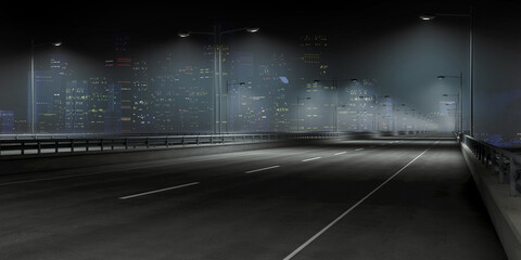 overpass road foggy into the cilty