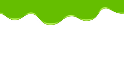 Seamless melted green substance. Green sticky liquid. Melted paint drips and flowing. Halloween melted toxic blob.