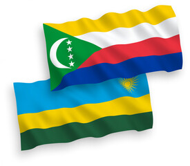 Flags of Republic of Rwanda and Union of the Comoros on a white background