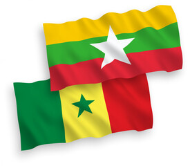Flags of Republic of Senegal and Myanmar on a white background