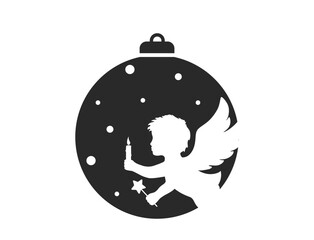 Christmas ball with angel with candle and star. vector element for Christmas, New Year and holiday design