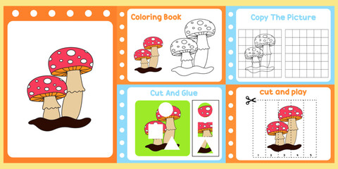 worksheets pack for kids with mushroom. fun learning for children