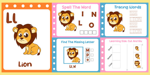 worksheets pack for kids with lion. fun learning for children