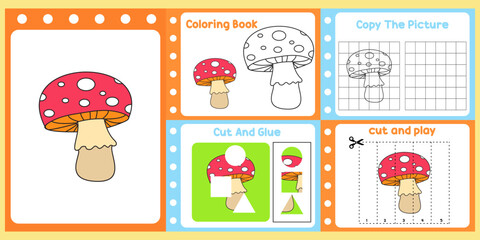 worksheets pack for kids with mushroom. fun learning for children