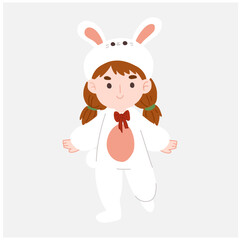 Happy cute kawaii girl in bunny costume.