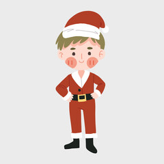 Happy cute kawaii boy in dressed up like Santa Claus