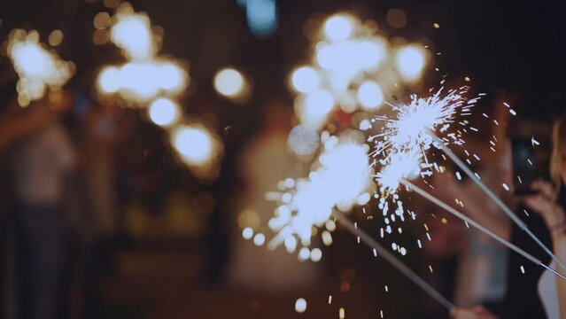 Close-up of sparklers, sparkler in slow motion