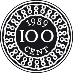 suriname 100 cent coin year 1989 vector design