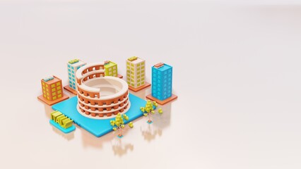 3d illustration Italy background city with Colosseum as landmark and buildings around