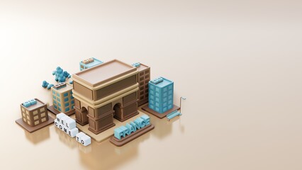 3d illustration France background city with Arc de Triomphe as landmark