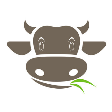 Cow face with grass design isolated on transparent background. Farm Animals.