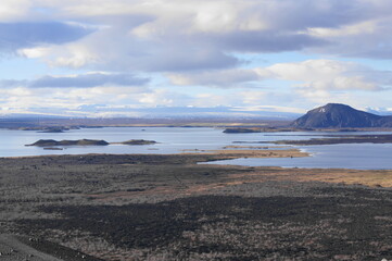 Fototapeta na wymiar Lake Myvatn from the Volcanic Hverfjall Crater in Northern Iceland