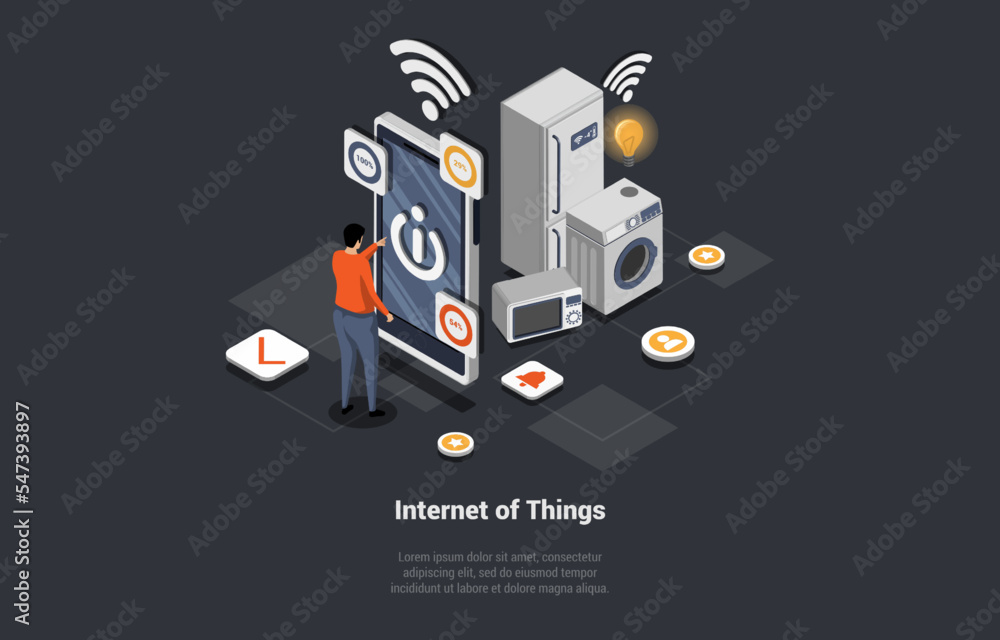 Aufkleber concept of smart home technologies, internet of things and machine interface. man male character con