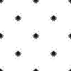 Seamless balck pattern with stars and mysterious moth on white background. Vector halloween illustration. Magic fireworks. Stardust or wizard spell background. Fairytale wrapping