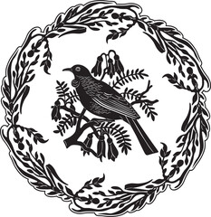 bird on tree with floral frame