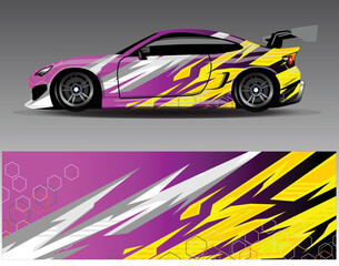 Fototapeta premium Car wrap design vector.Graphic abstract stripe racing background designs for vehicle rally race adventure and car racing livery