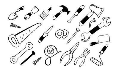 Hand Drawn Construction tool icon. repair tool equipment in doodle style