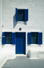 Blue door and windows in Santorini