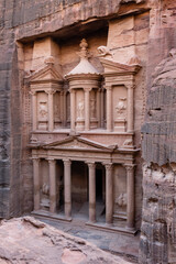 Fototapeta na wymiar Treasury or Khazne al-Firaun Detail in Petra, Jordan, the Facade of a Nabatean Tomb near Wadi Musa