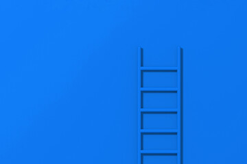 blue staircase on blue background. Staircase stands vertically near wall. Way to success concept. Horizontal image. 3d image. 3D rendering.