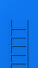 blue staircase on blue background. Staircase stands vertically near wall. Way to success concept. Vertical image. 3d image. 3D rendering.